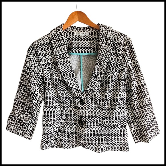 Cabi Blazer Jacket Black White Circle Print Career Casual Cotton Blend‎ Sz 4 - Picture 1 of 7